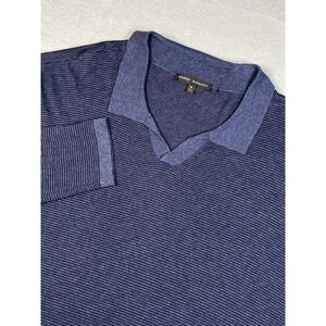 Robert Barakett Triton L/S Open Collar Polo Nave BlueCotton Wool Cashmere New